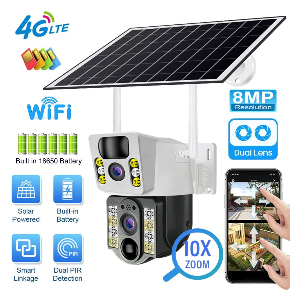 8MP 4K Wireless Solar Camera 4G Sim Wifi IP Camera