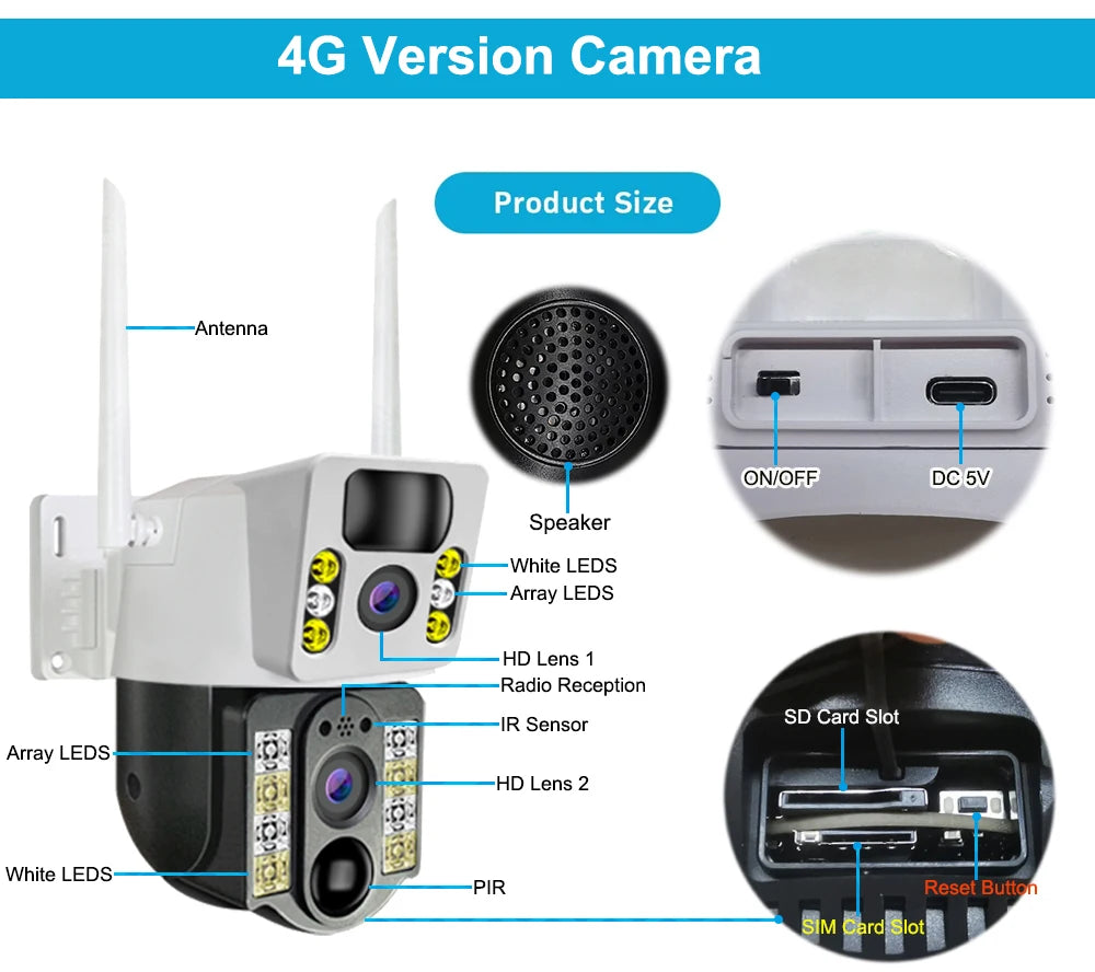 8MP 4K Wireless Solar Camera 4G Sim Wifi IP Camera